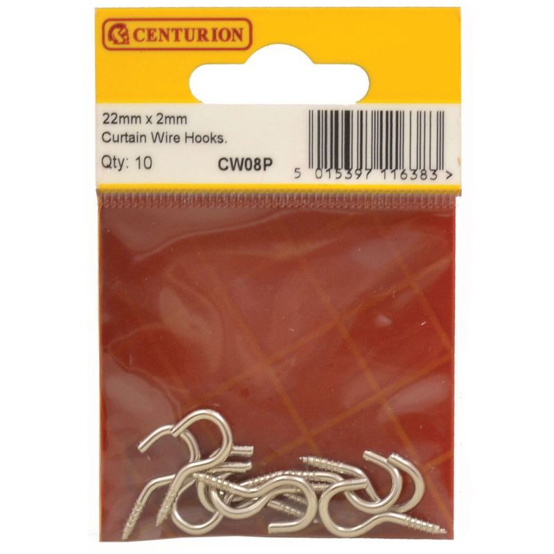 CENTURION CW08P PACK OF 10 CURTAIN WIRE HOOKS 2 x 22mm ZINC PLATED