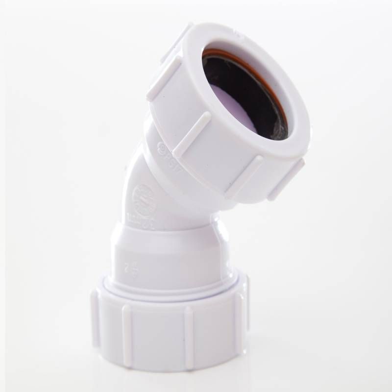 POLYPIPE COMPRESSION WASTE OBTUSE BEND 32mm x 135deg WHITE PS17