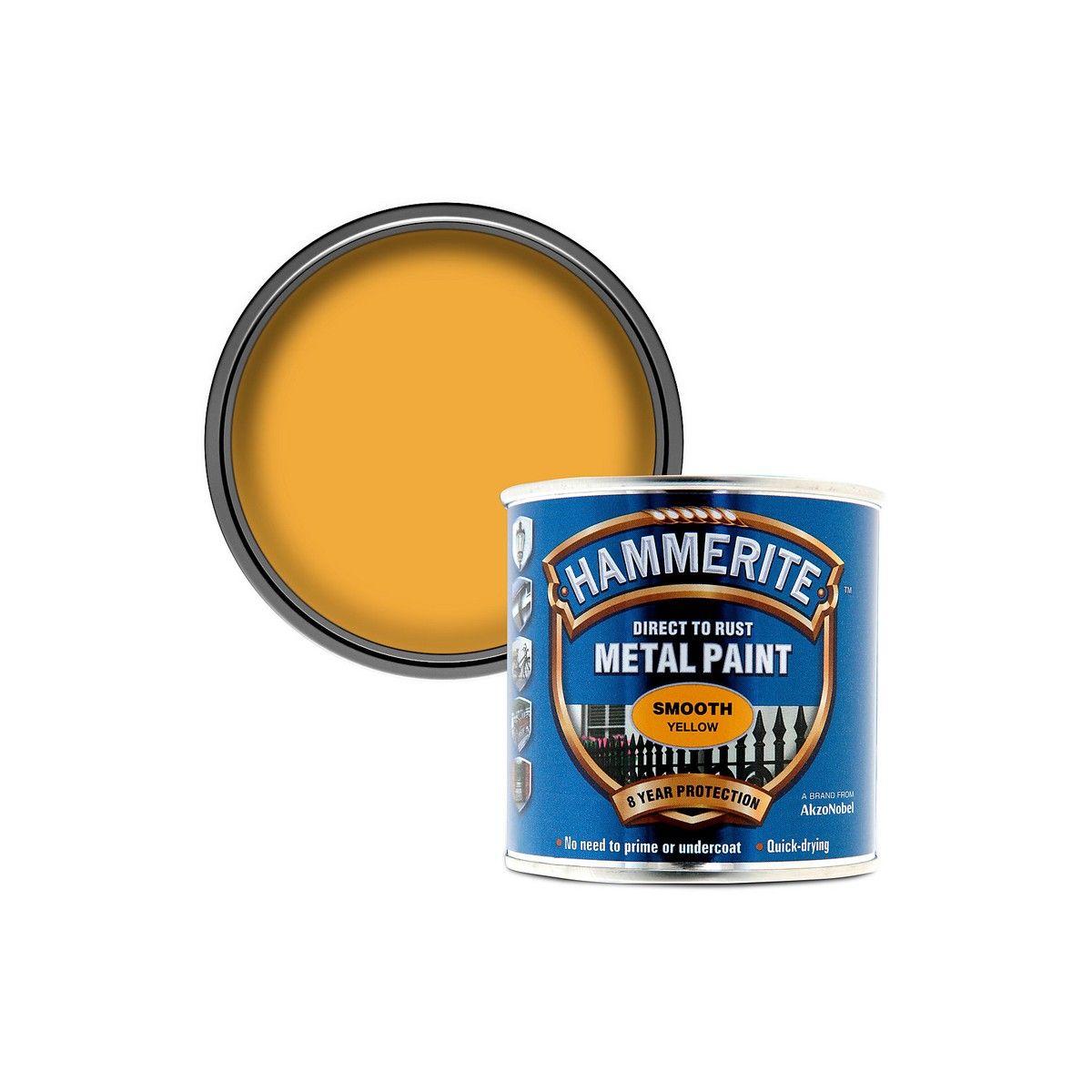 HAMMERITE 250ml SMOOTH FINISH DIRECT TO RUST METAL PAINT YELLOW 5084874