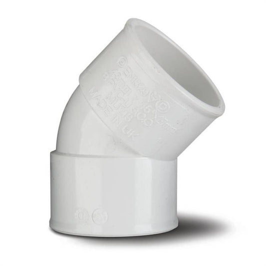POLYPIPE MUPVC OBTUSE BEND 40mm x 45deg MU213 MU213W WHITE