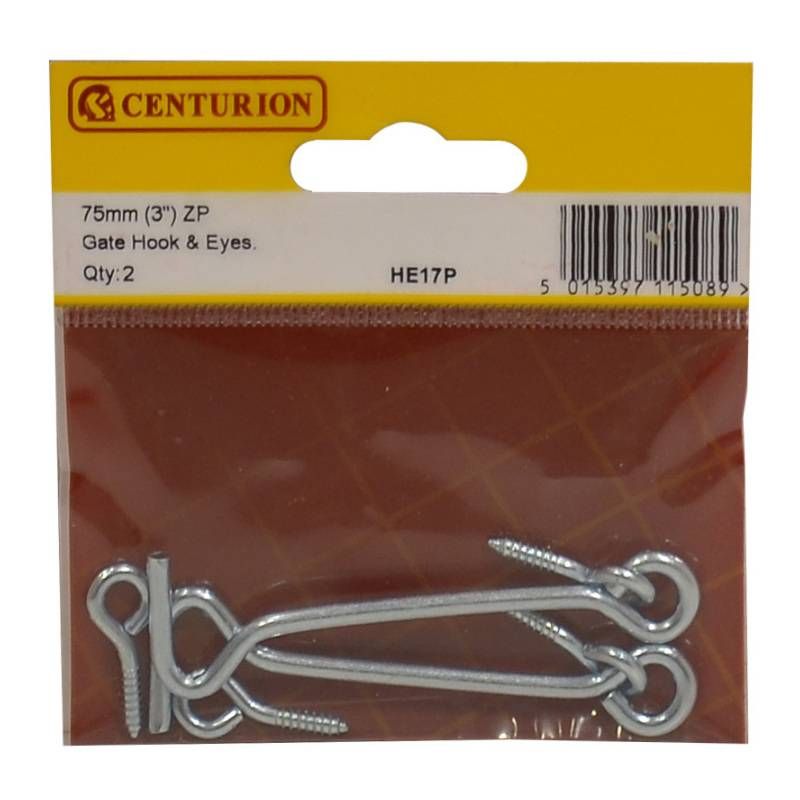 CENTURION HE17P PACK OF 2 GATE HOOK AND EYES 75mm ZINC PLATED