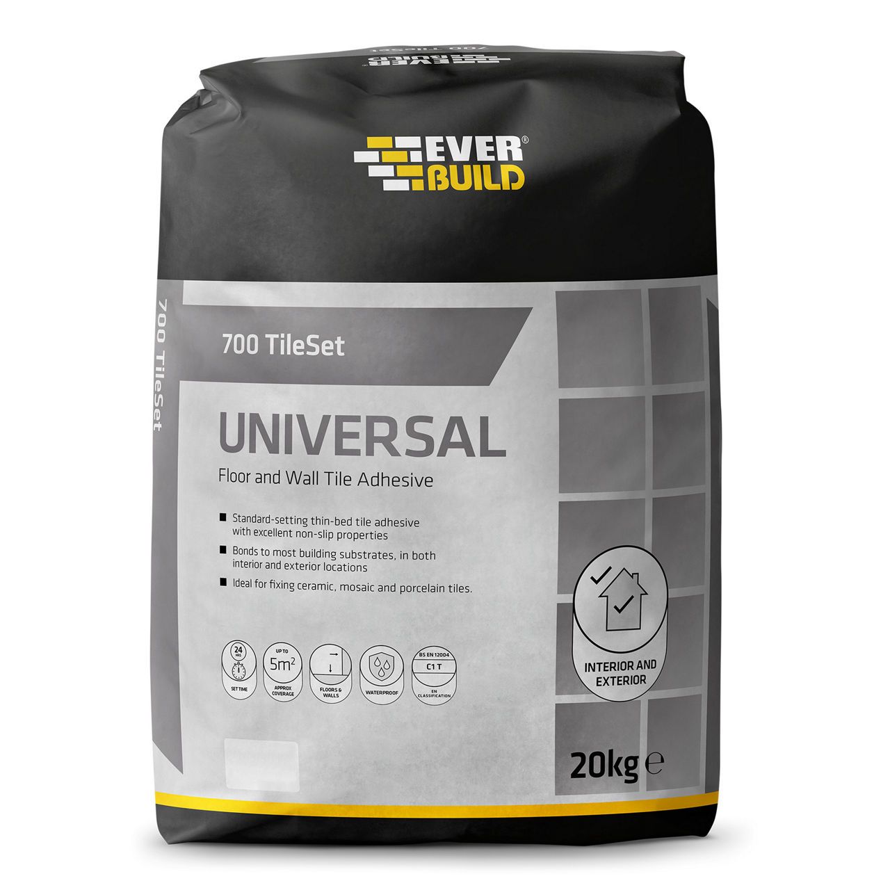 Everbuild 700 Tileset Universal Tile Adhesive 20Kg Grey TS700GY20