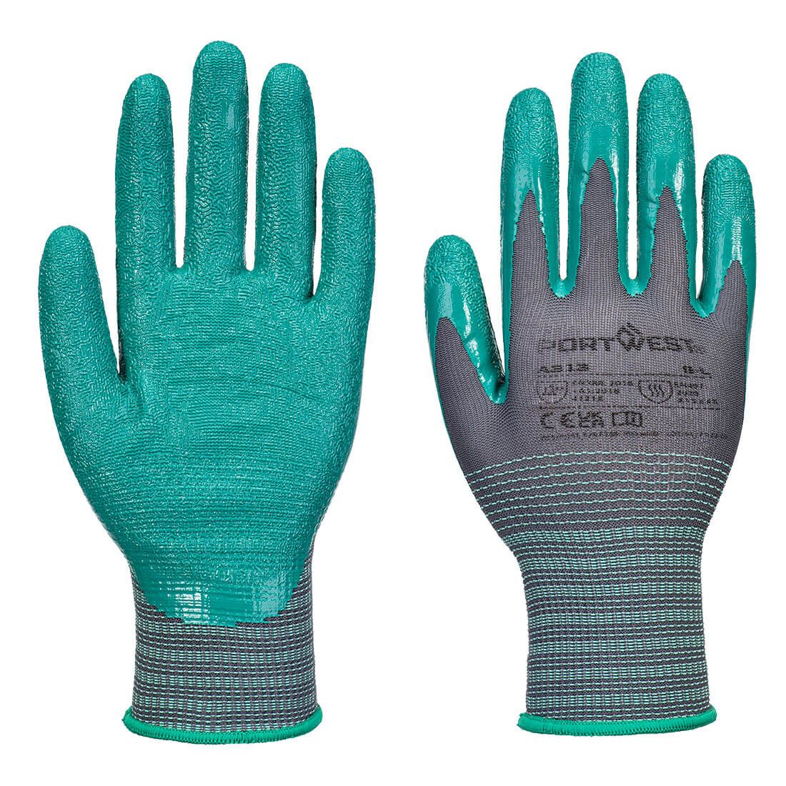 Grip 15 Nitrile Crinkle Glove (Pk12), L, R, Grey/Green