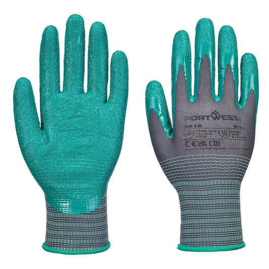 Grip 15 Nitrile Crinkle Glove (Pk12), L, R, Grey/Green