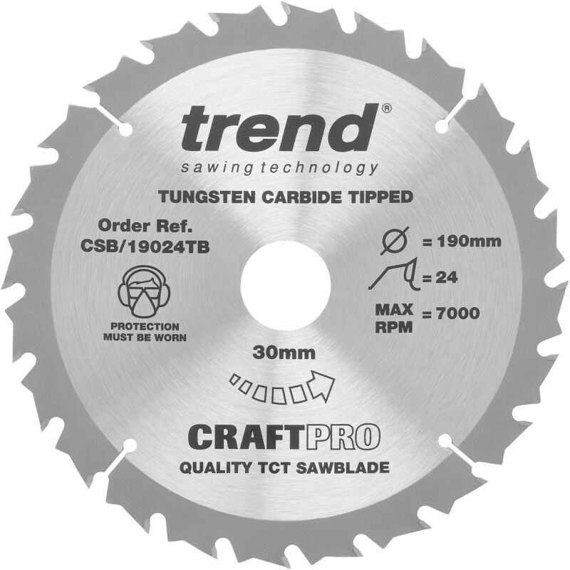 TREND CSB/19024TB MEDIUM/COARSE FINISH TCT CIRCULAR SAW BLADE 24TX30X190MM