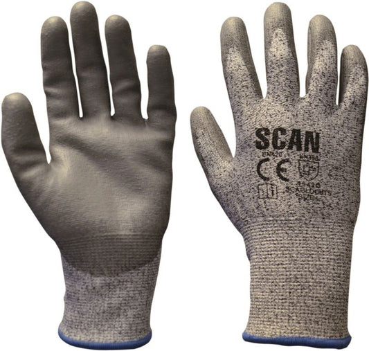 SCAN SCAGLOCUT5 CUT 5 LINER PU GLOVES LARGE GREY