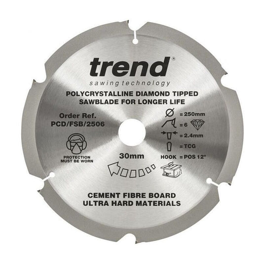 TREND PCD/FSB/2506 PCD FIBRE CEMENT SAW BLADE 6TX30X250MM