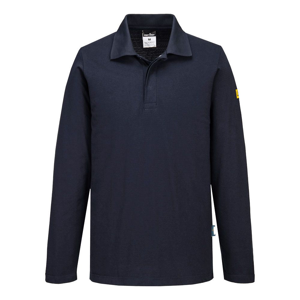 Anti-Static ESD Polo Shirt L/S, 4XL, R, Navy