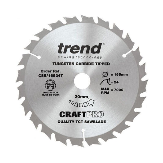 TREND CSB/16524T MEDIUM FINISH TCT CIRCULAR SAW BLADE 24TX20X165MM + RECEIVE 40T BLADE FREE OF CHARGE