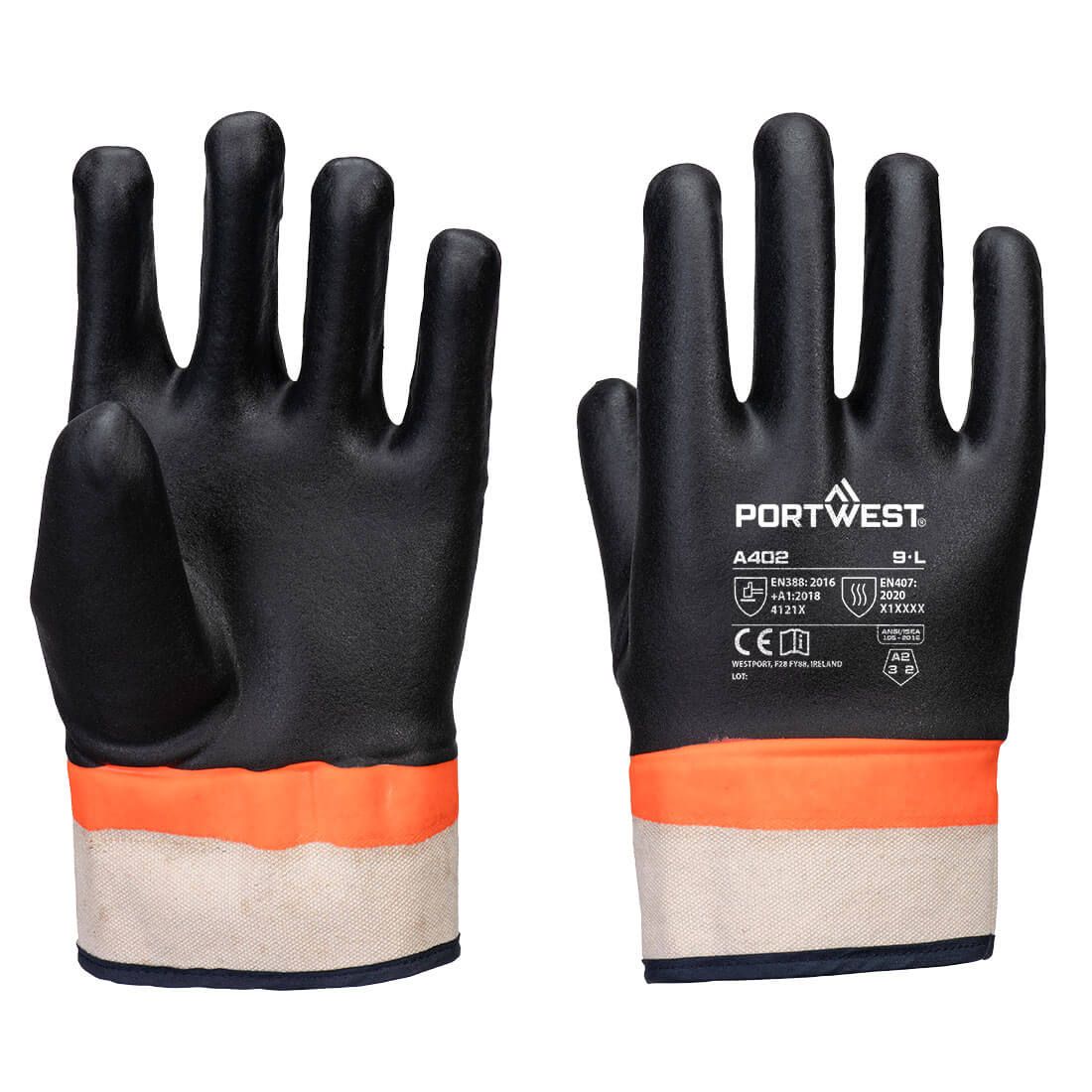 Grip PVC Sandy Double Dipped Glove , L, R, Black/Orange