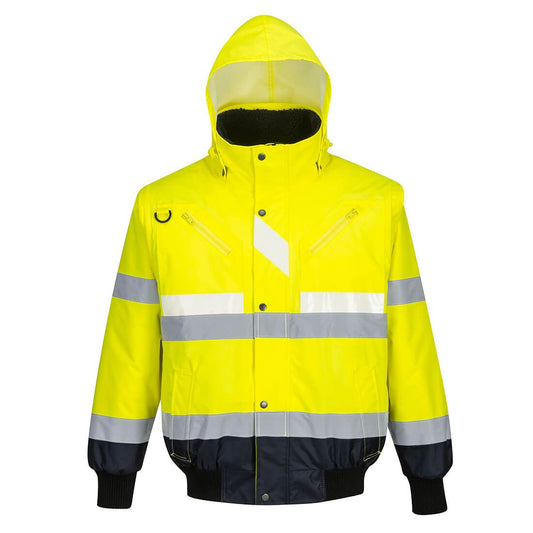 Glowtex Hi-Vis 3-in-1 Contrast Bomber Jacket , XXL, R, Yellow/Navy