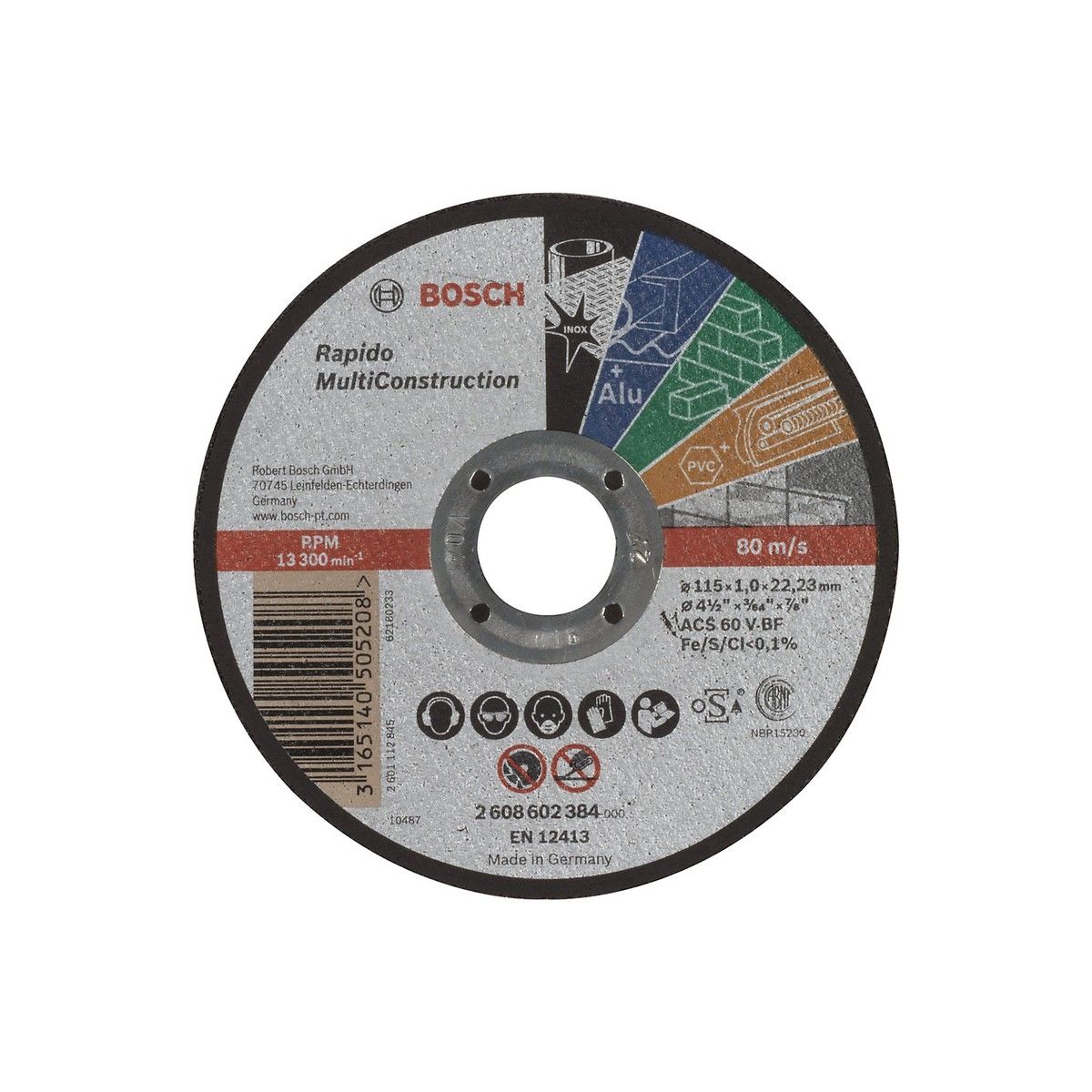 BOSCH 2608602384 RAPIDO MULTI CONSTRUCTION CUTTING DISC 115 x 1 x 22.23mm