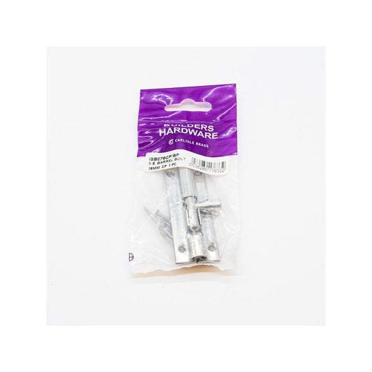 CARLISLE BRASS CHROME BARREL BOLT 76mm IBB076CP/RP