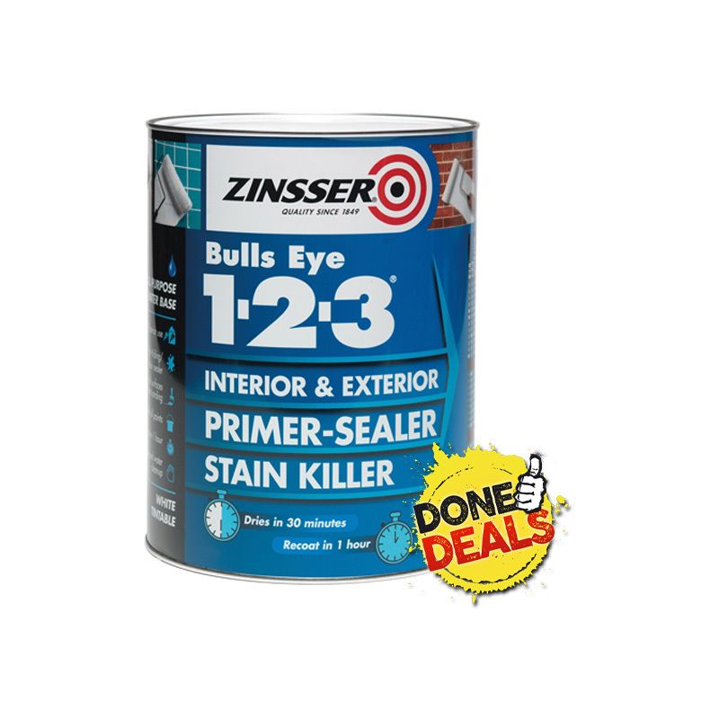 ZINSSER ZN7040001C1 BULLSEYE 123 INTERIOR & EXTERIOR ALL SURFACE ACRYLIC PRIMER SEALER 2.5l