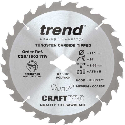TREND CSB/19024TW WORMDRIVE CRAFT SAWBLADE 24TX190MM