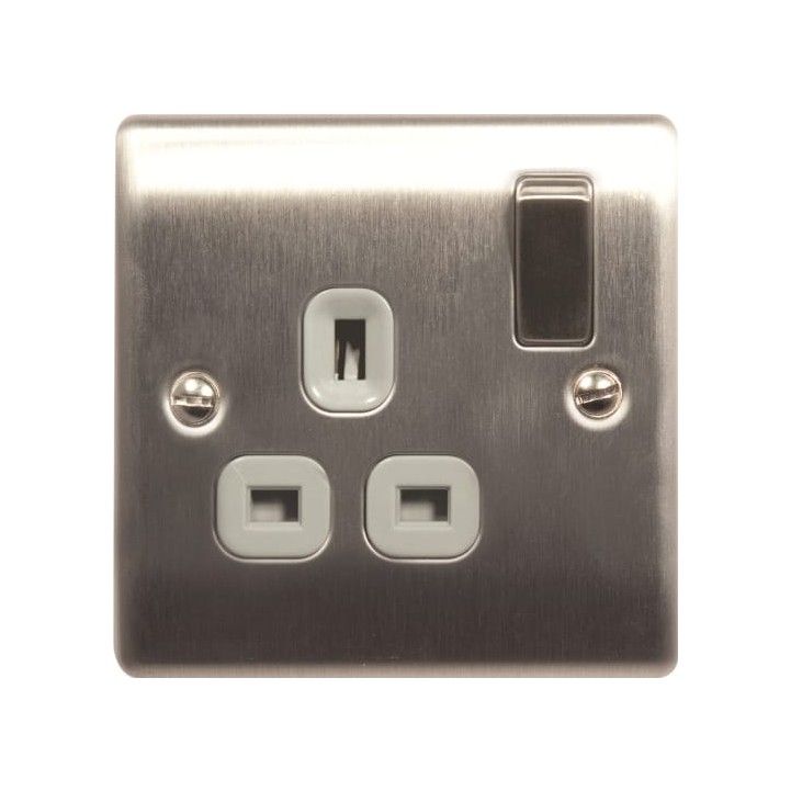 NEXUS NBS21G 1-GANG SWITCHED SOCKET NEXUS BRUSHED STEEL