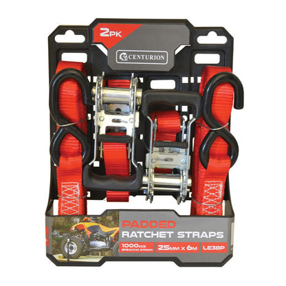 CENTURION LE38P PADDED RATCHET TIE DOWN TWIN PACK 6m (1000kg)