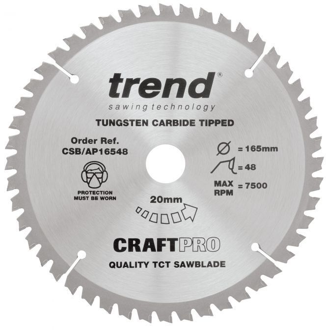 TREND CSB/AP16548 CRAFT SAW BLADE ALUMINIUM AND PLASTIC 165MM X 48T X 20MM