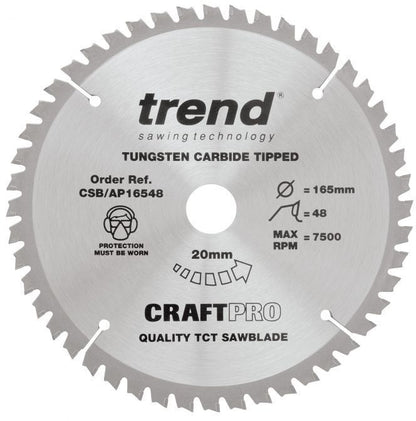 TREND CSB/AP16548 CRAFT SAW BLADE ALUMINIUM AND PLASTIC 165MM X 48T X 20MM