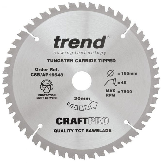 TREND CSB/AP16548 CRAFT SAW BLADE ALUMINIUM AND PLASTIC 165MM X 48T X 20MM