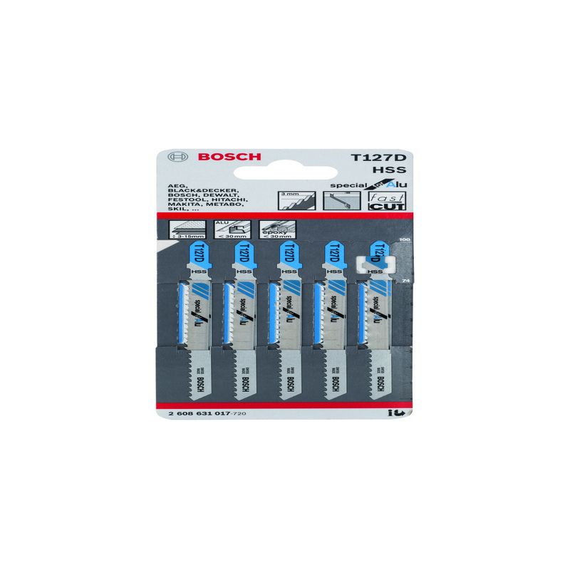 BOSCH 2608631017 PACK OF 5 T127D HSS METAL CUT JIGSAW BLADES