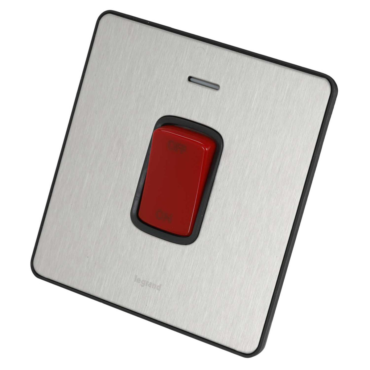 Legrand 45A DP 1 Gang Screwless Switch with Neon Black Insert Brushed Stainless Steel