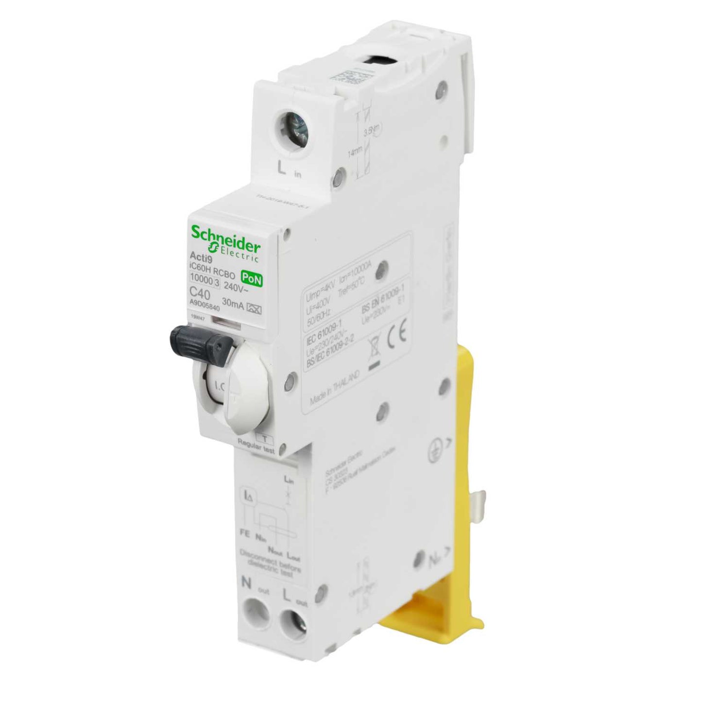 Schneider Acti9 40A 1P+Ns 1 Module C Curve 10kA 30mA Type A PoN Rcbo