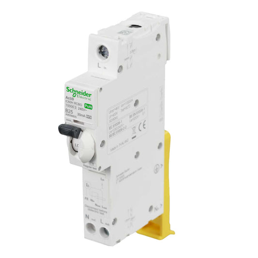 Schneider Acti9 25A 1P+Ns 1 Module B Curve 10kA 30mA Type A PoN Rcbo