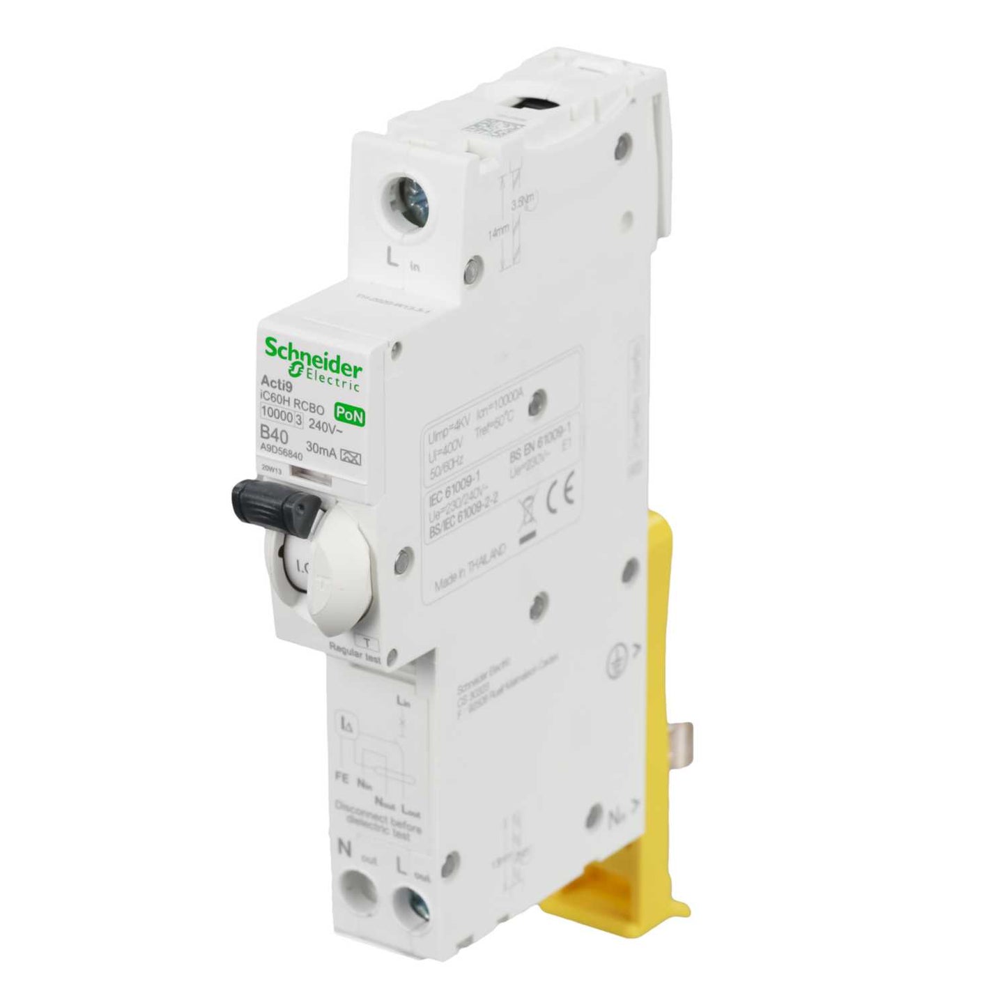 Schneider Acti9 40A 1P+Ns 1 Module B Curve 10kA 30mA Type A PoN Rcbo