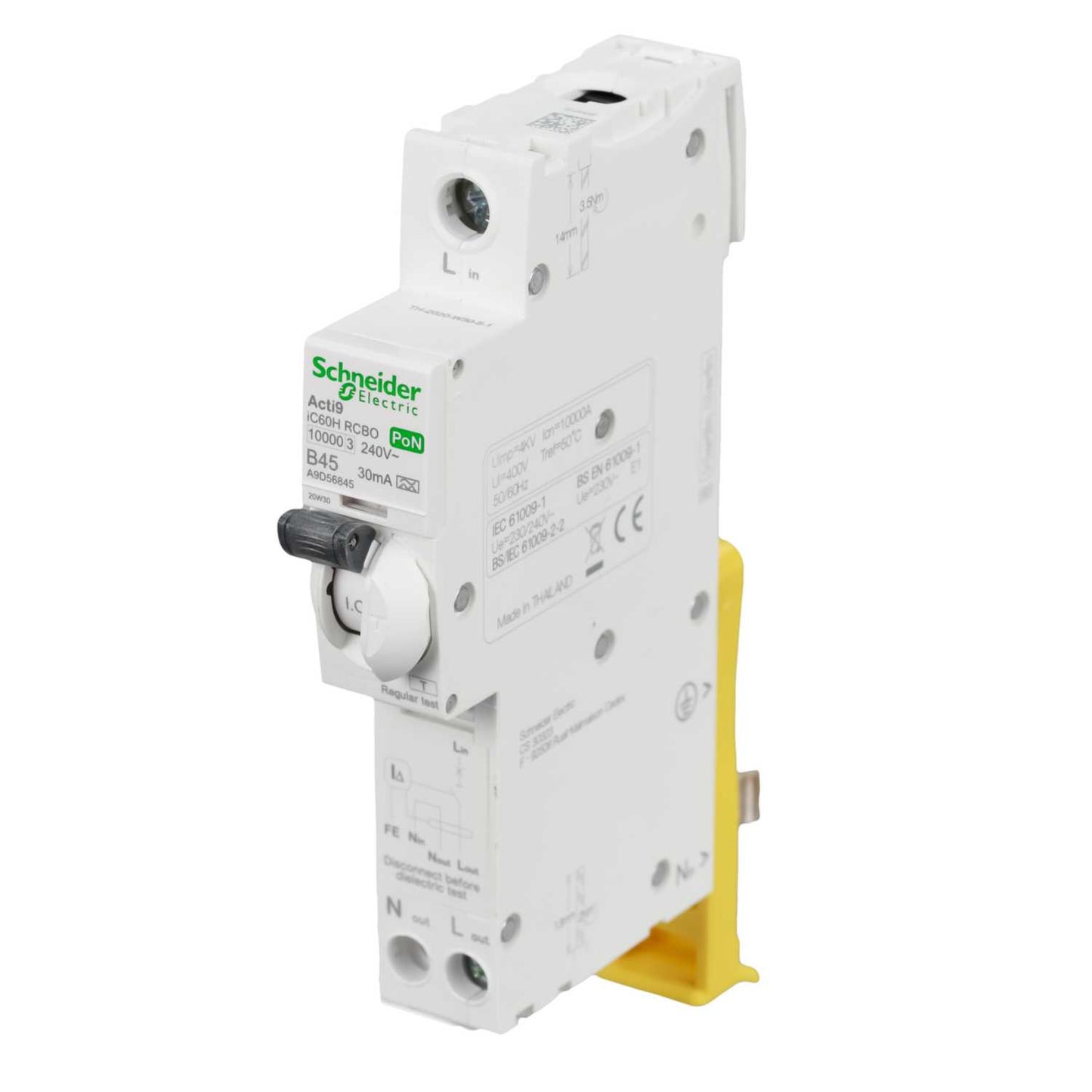 Schneider Acti9 45A 1P+Ns 1 Module B Curve 10kA 30mA Type A PoN Rcbo