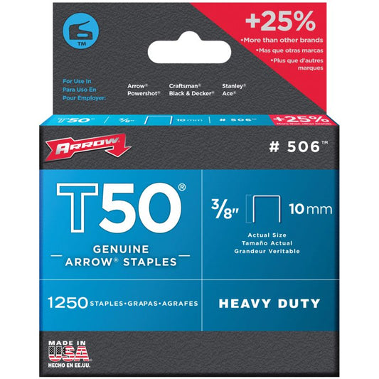 ARROW ARRT5038S T50 STAPLES 3/8" (PACK 1250)