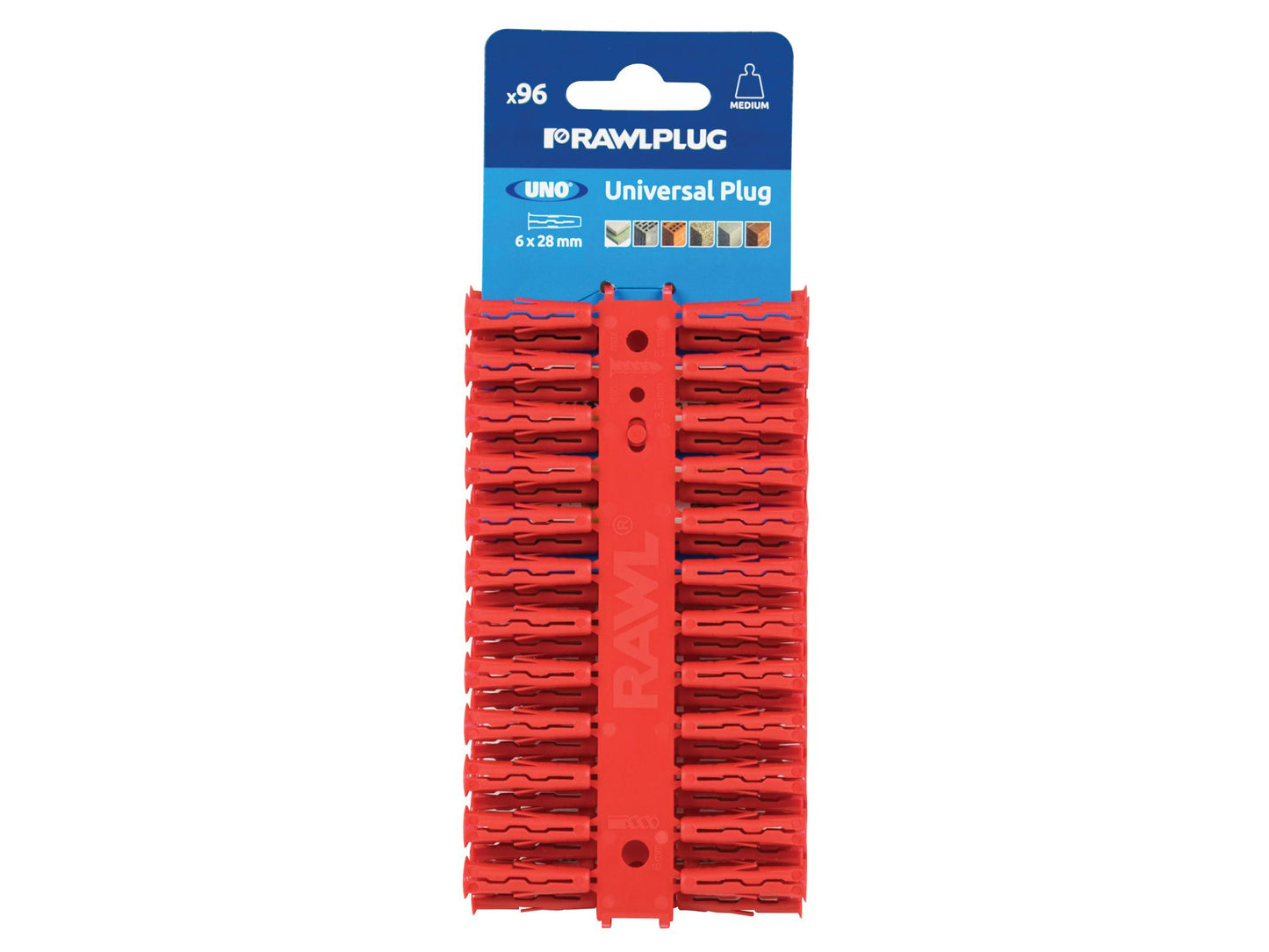 RAWLPLUG RAW68520 FIXING WALL PLUGS 6 x 28mm RED (PACK 96)
