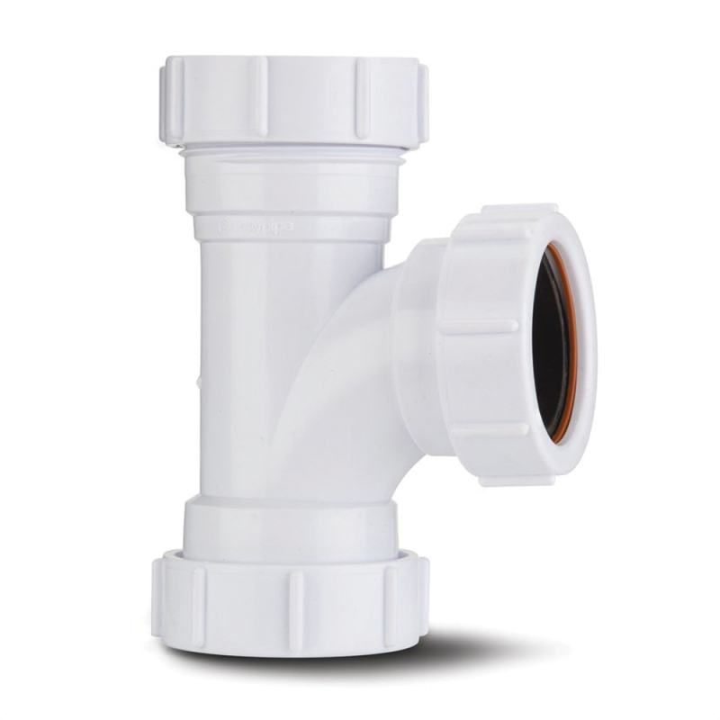 POLYPIPE COMPRESSION WASTE EQUAL TEE 40mm x 91.25deg WHITE PS22