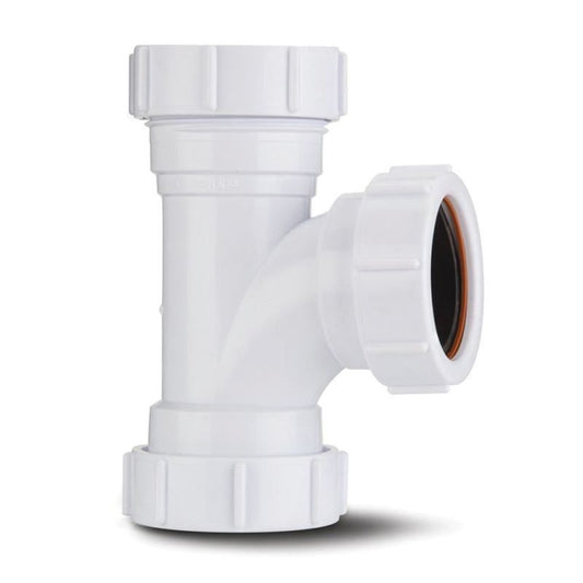 POLYPIPE COMPRESSION WASTE EQUAL TEE 40mm x 91.25deg WHITE PS22