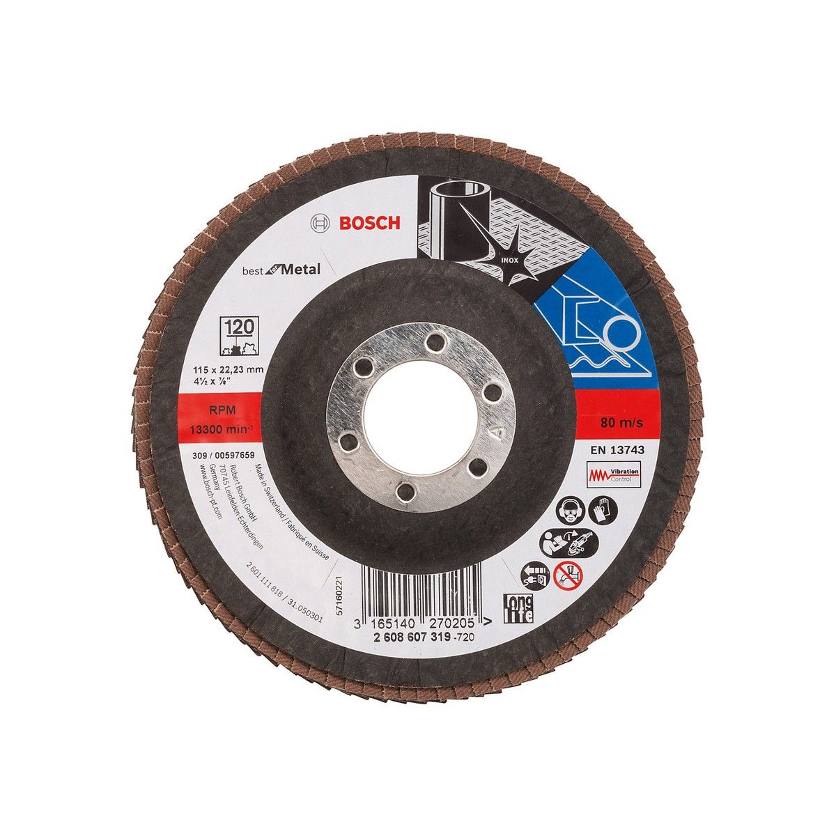 BOSCH 2608607319 FLAP DISC X571 BEST FOR METAL 115mm x 120grit ANGLED