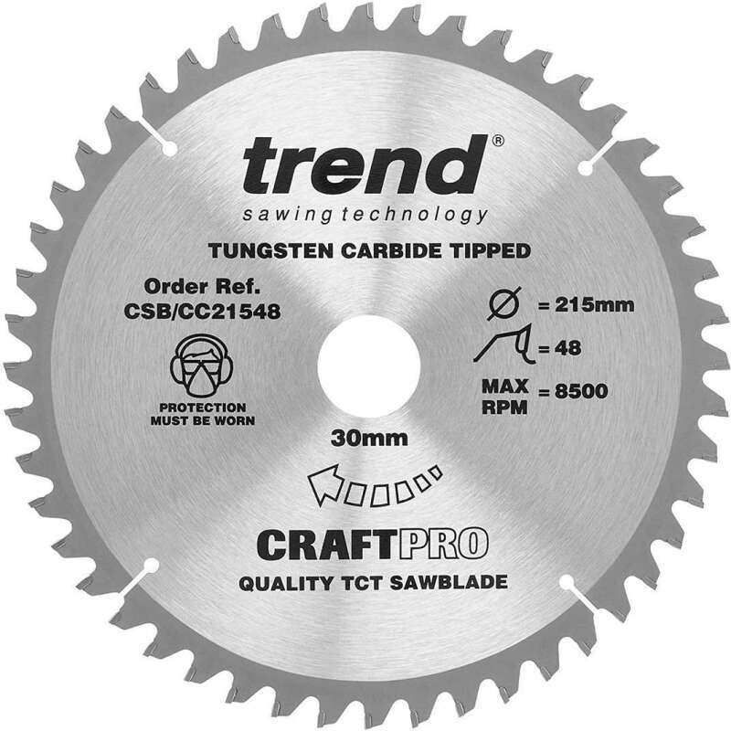 TREND CSB/CC21548 MEDIUM/FINE FINISH TCT CIRCULAR MITRE SAW BLADE 215MM X 48T X 30MM