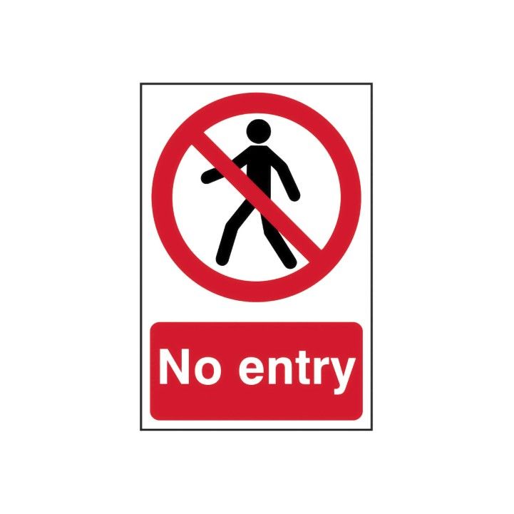 PVC SELF ADH SIGN 200mm WIDE x 300mm NO ENTRY 0600