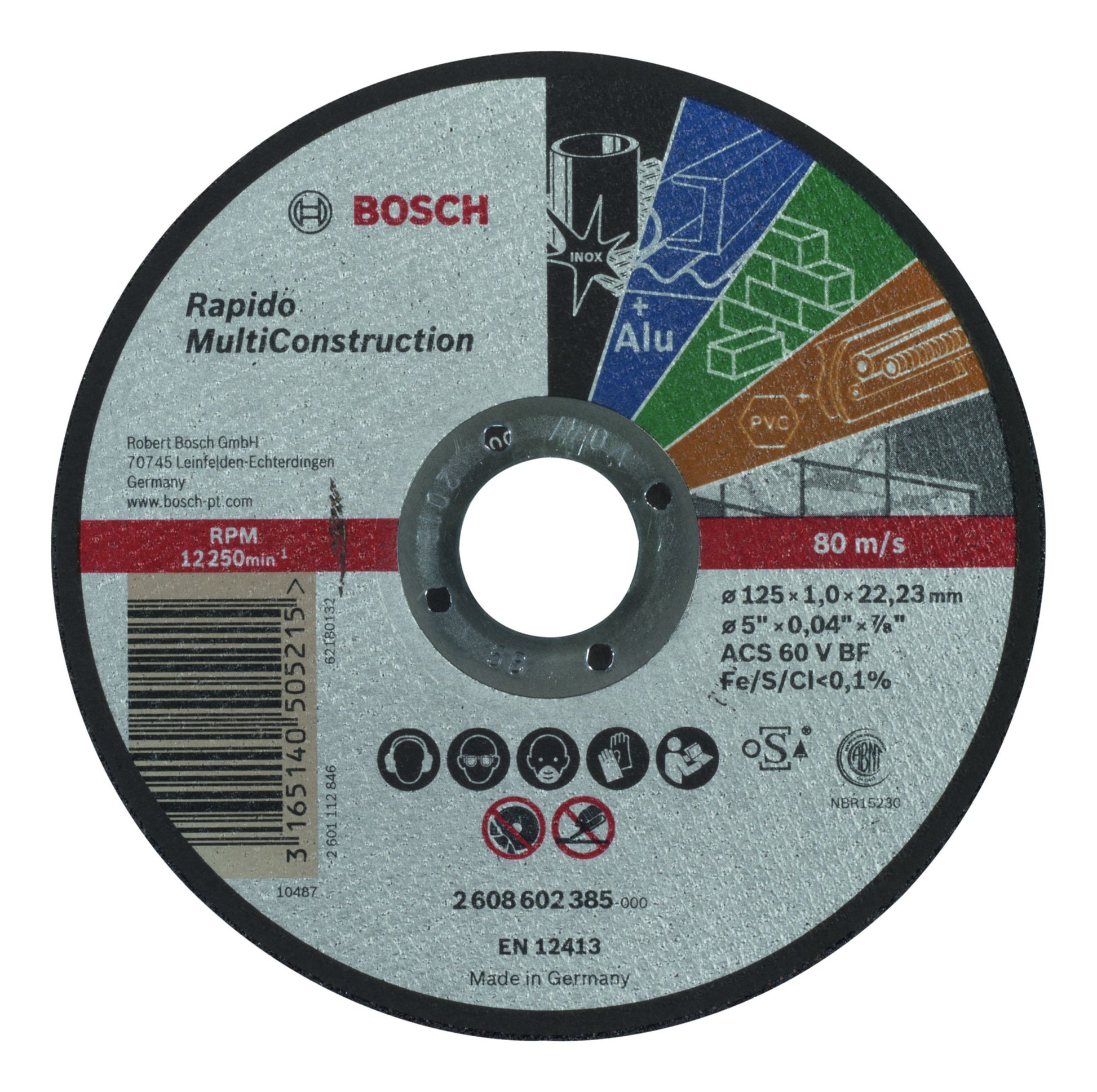 BOSCH 2608602385 RAPIDO MULTI CONSTRUCTION CUTTING DISC 125 x 1 x 22.23mm