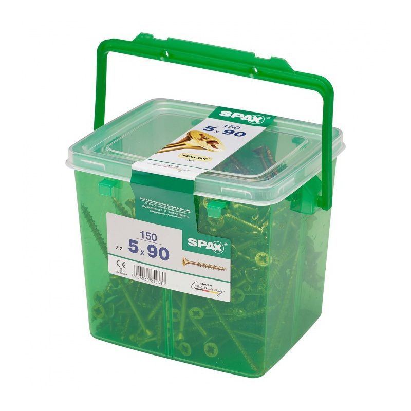 SPAX YELLOX POZI CSK PZ2 SCREWS 5.0 x 90mm TUB 150 5081020500909