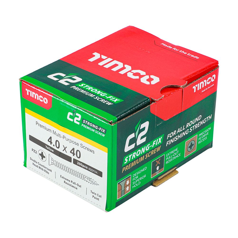 TIMCO STRONG-FIX MULTI-PURPOSE PZ2 CSK SCREWS 4.0 x 40mm (BOX 200) YELLOW 40040C2