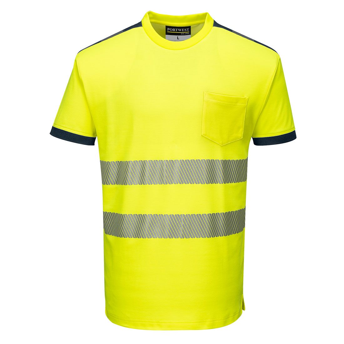 PW3 Hi-Vis Cotton Comfort T-Shirt S/S , L, R, Yellow/Navy