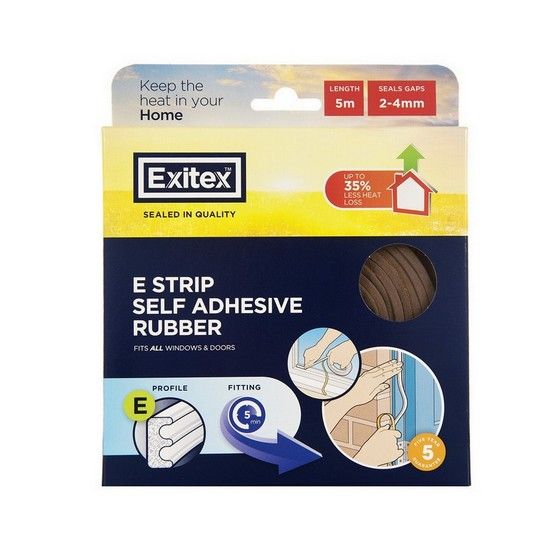 EXITEX ROLL OF E PROFILE SELF ADHESIVE DOOR SEAL STRIP 5M BROWN