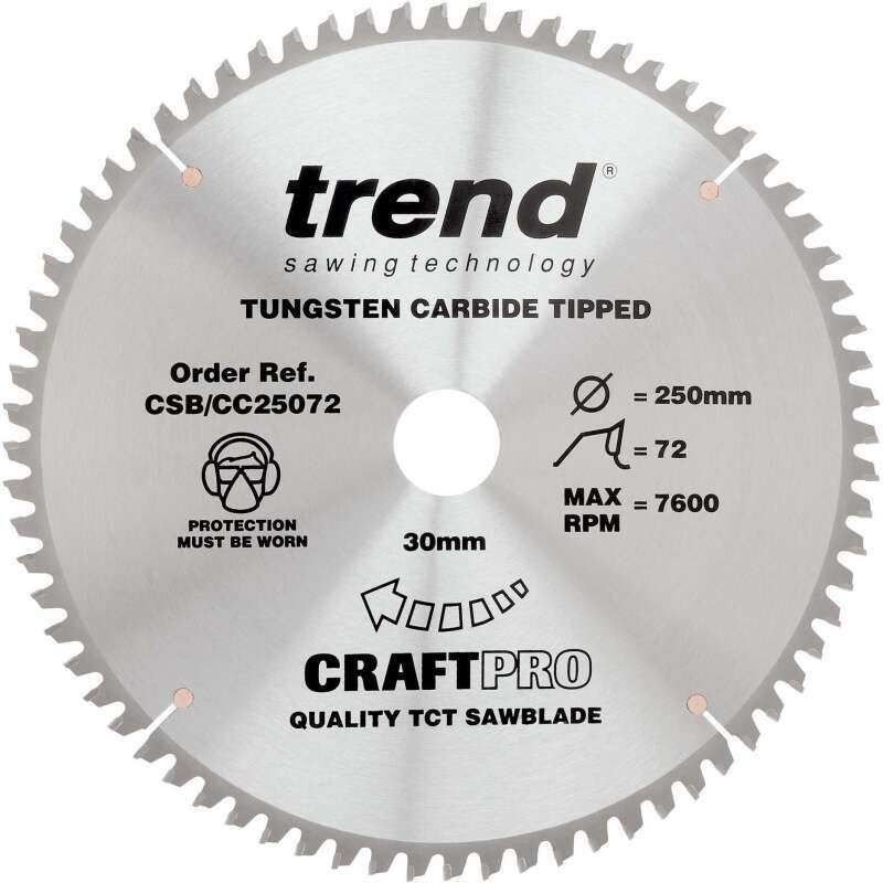 TREND CSB/CC25072 EXTRA FINE FINISH TCT CIRCULAR MITRE SAW BLADE 250MM X 72T X 30MM