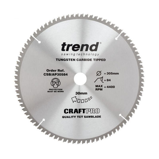 TREND CSB/AP30584 CRAFT SAW BLADE ALUMINIUM AND PLASTIC 305MM X 84T X 30MM