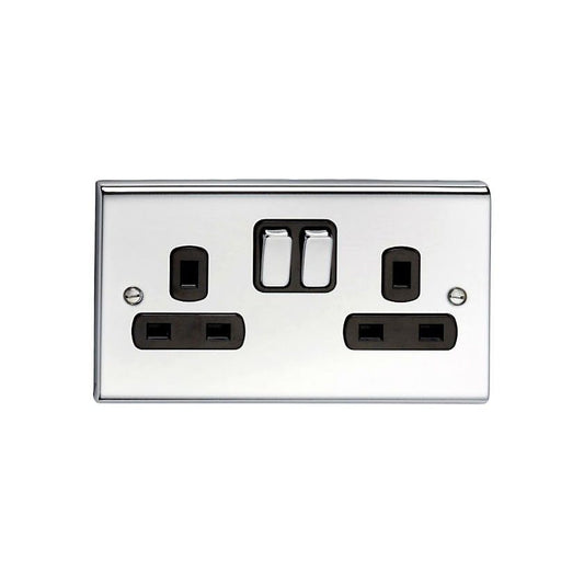 DETA SD1209CHB 2-POLE 2-GANG SWITCHED SOCKET 13a CHROME / BLACK