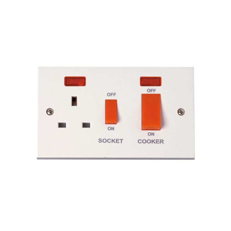 CLICK PRW205 45A COOKER SW & 13A SOCKET & NEON WHITE