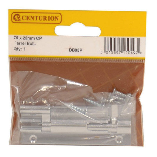 CENTURION DB05P CHROME 75mm NECKED DOOR BOLT