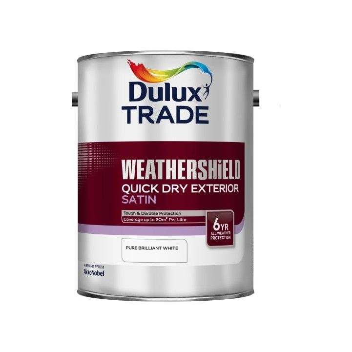 DULUX TRADE WEATHERSHIELD QUICK DRYING SATIN 5l PURE BRILLIANT WHITE 5089158