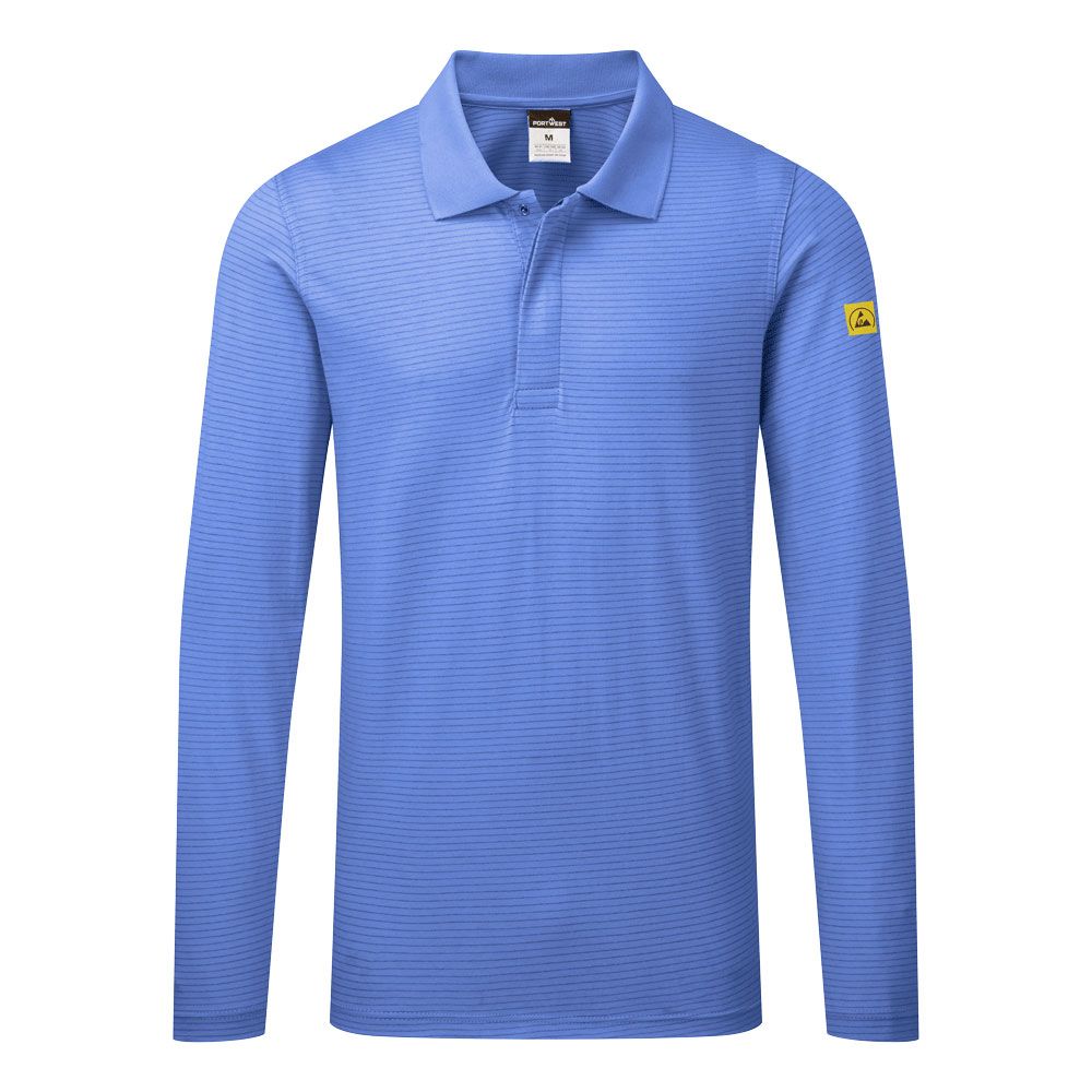 Anti-Static ESD Polo Shirt L/S, 4XL, R, Hamilton Blue