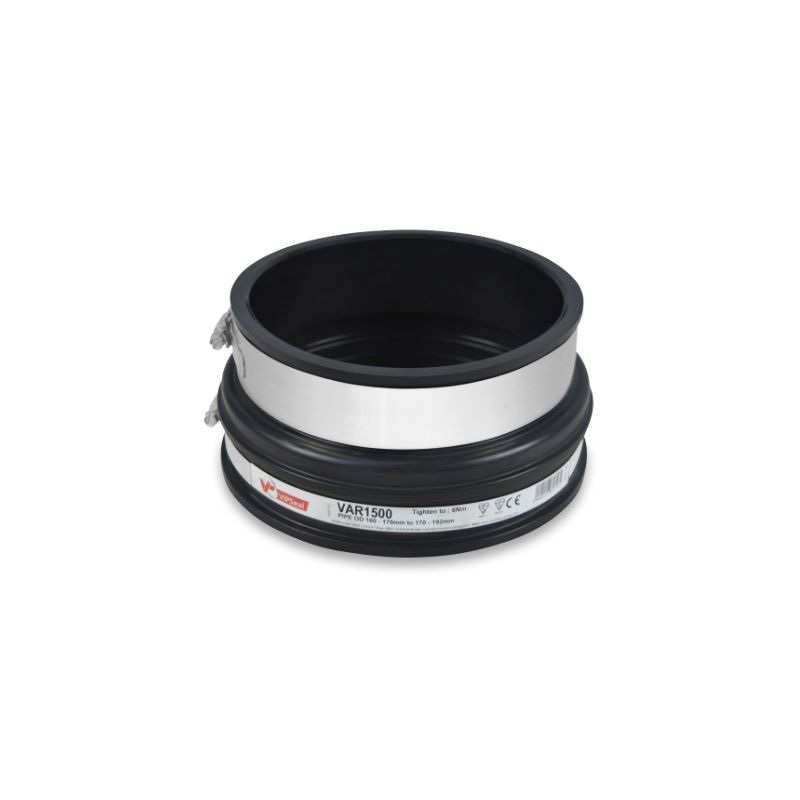 VIP VAR1500 BAND SEAL ADAPTOR COUPLING TWIN WALL PLASTIC TO CLAY 160 - 170mm TO 170 - 192mm